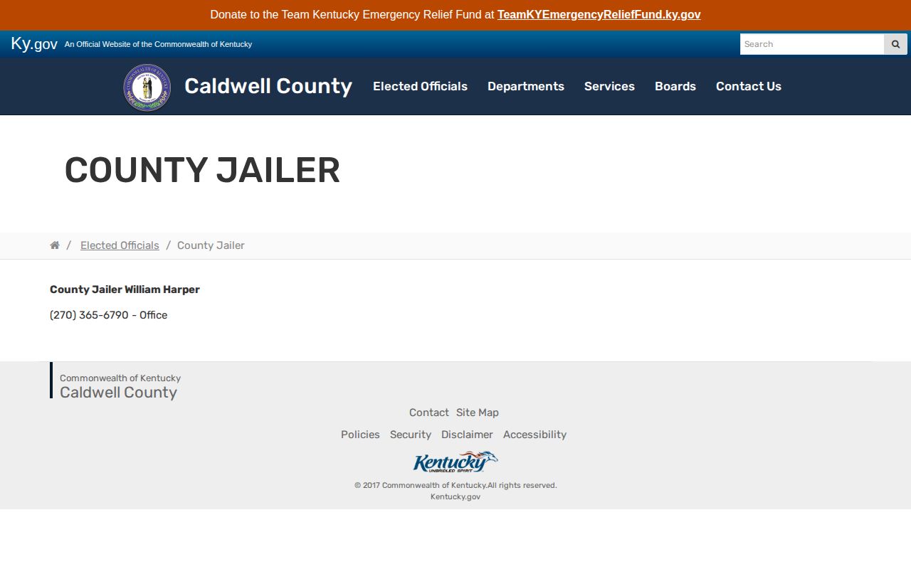 Caldwell County Jailer official jail booking and custody contact record