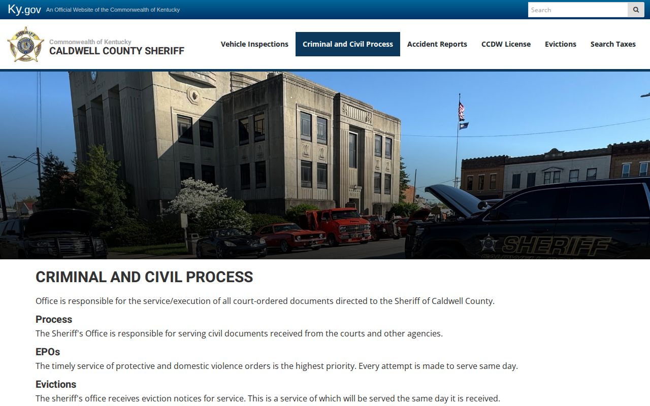 Caldwell County Sheriff warrant and court-process record page