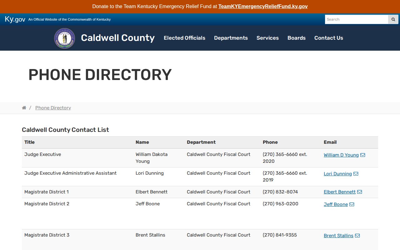Caldwell County directory for Fredonia arrest and booking record routing