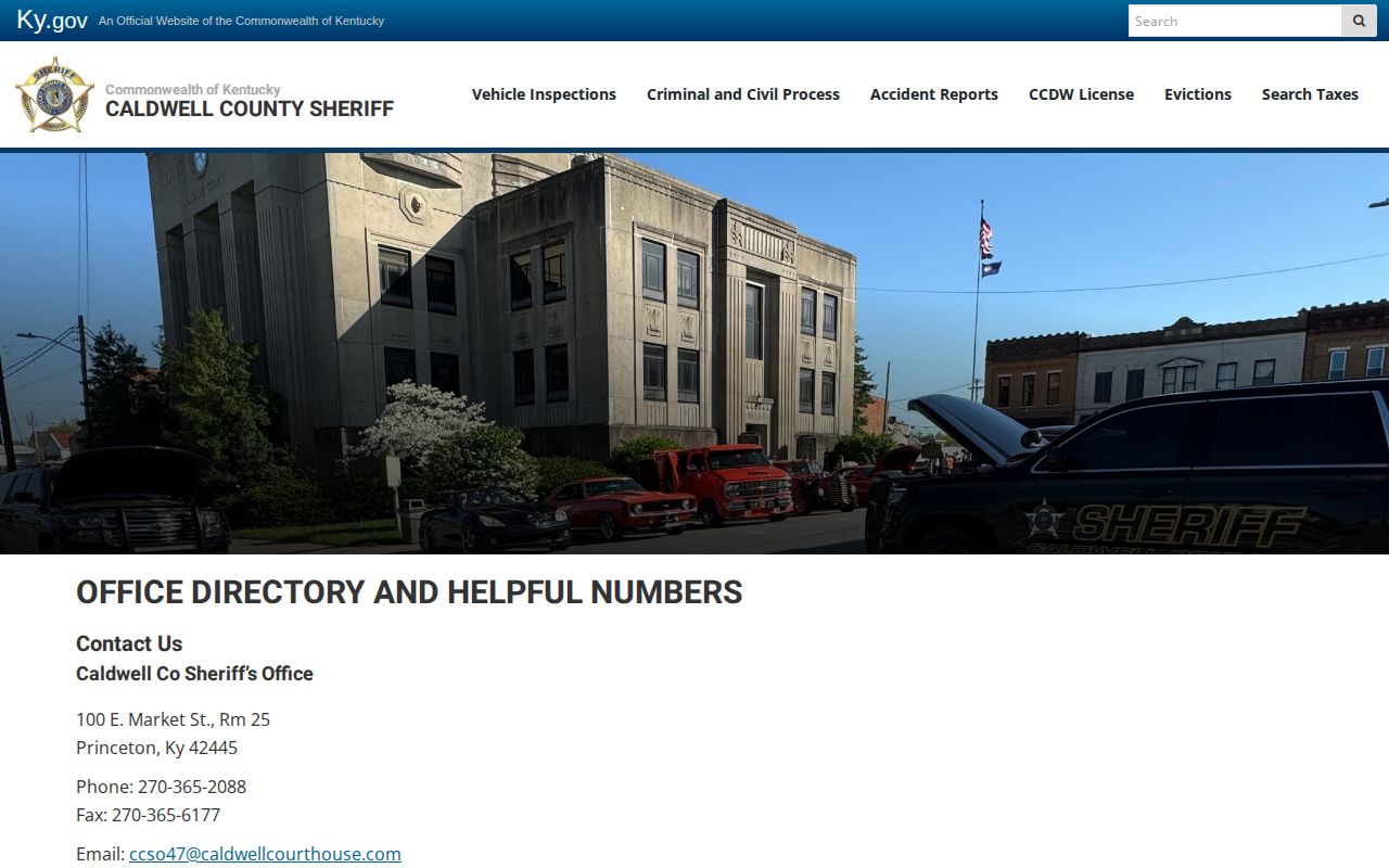 Caldwell County official directory for Princeton arrest and booking record contacts